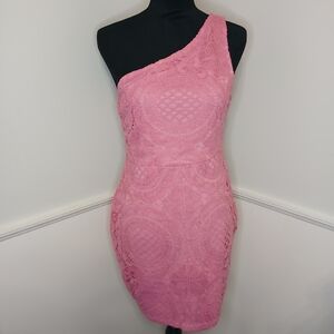 Elegant Pink‎ One-Shoulder Lace Dress